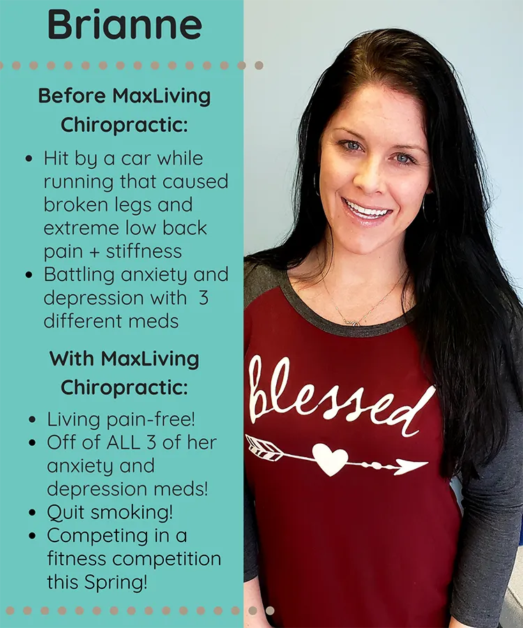 A photo and testimonial from Brianne, who shares her experience. She describes living pain free.