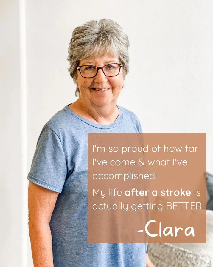 A photo and testimonial from Clara, who shares her experience. She describes her life getting better.
