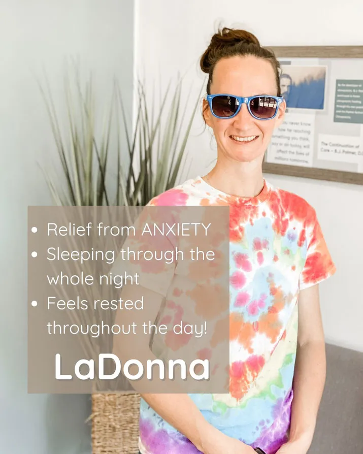 A photo and testimonial from LaDonna, who shares her experience. She describes having relief from anxiety.