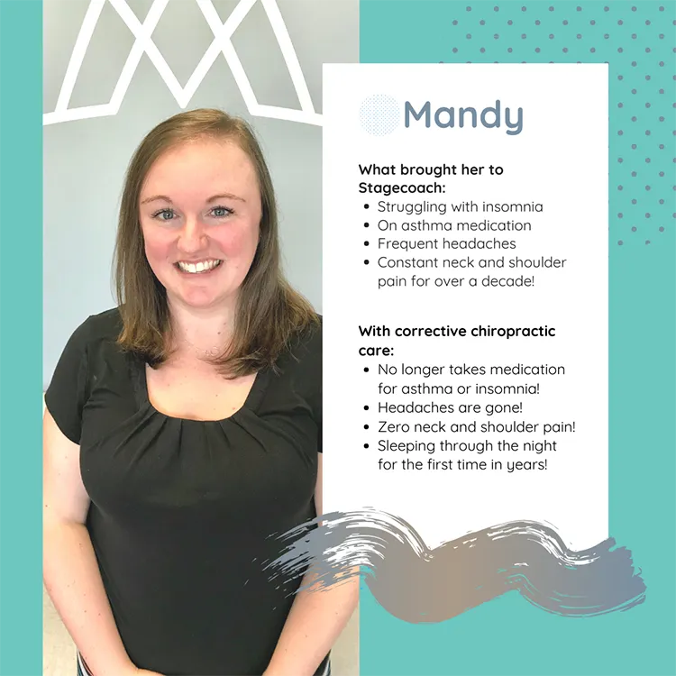A photo and testimonial from Mandy, who shares her experience. She is no longer takes asthma medication.