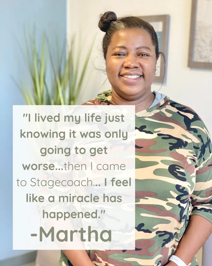 A photo and testimonial from Martha, who shares her experience. She describes a miracle happening.